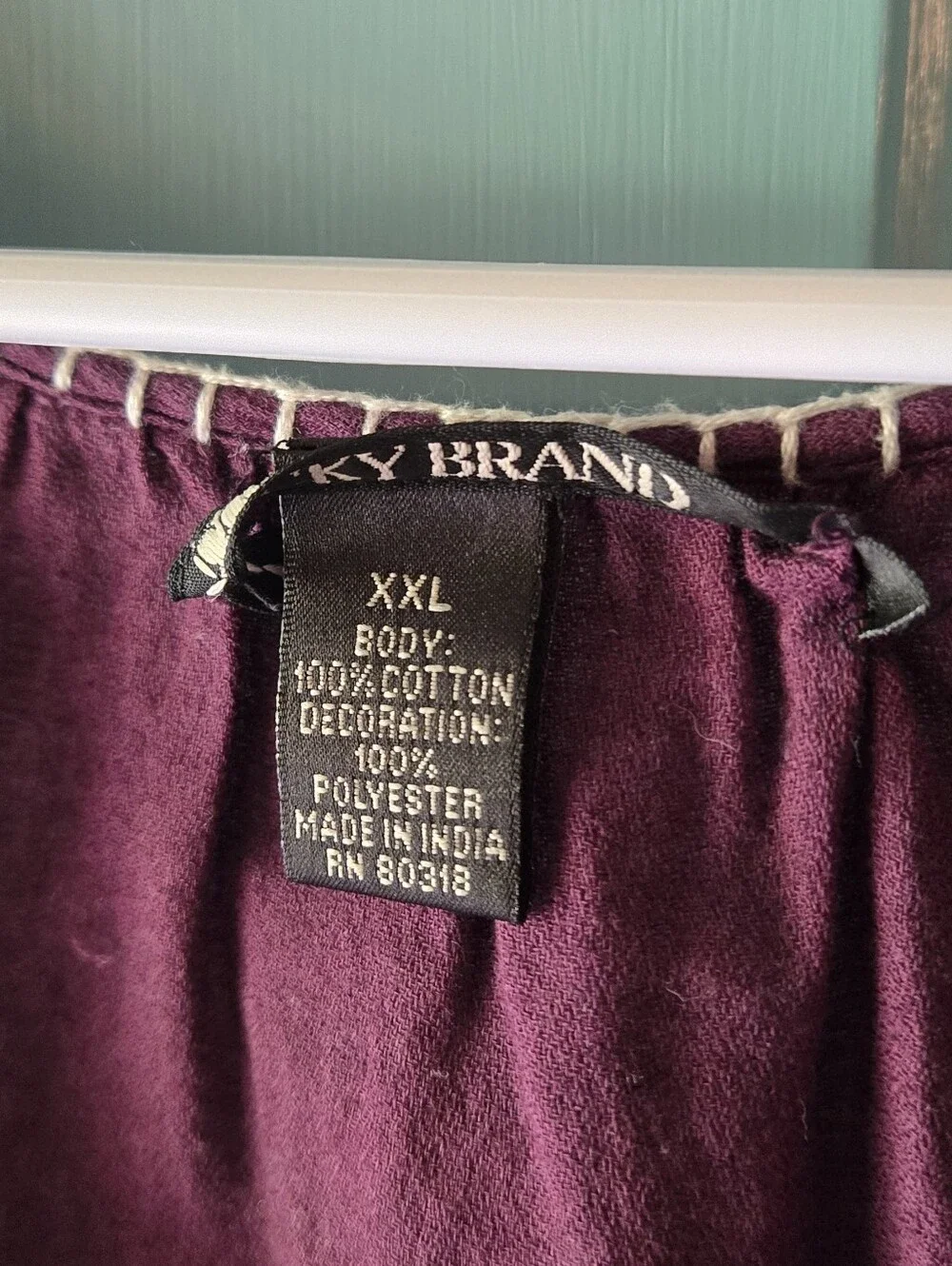 Lucky Brand Plum Embroidered Peasant Tunic with Tassel Tie - Picture 2 of 2